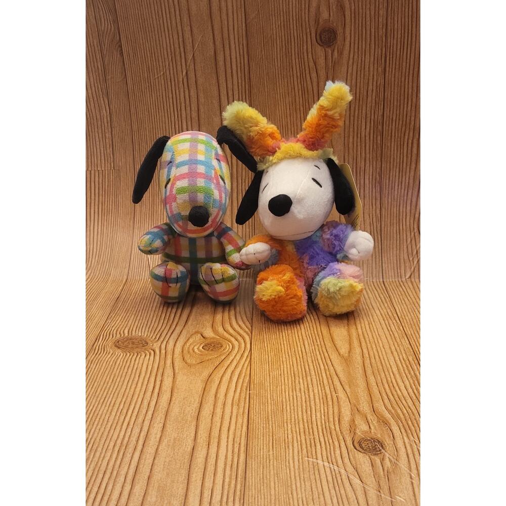 Hallmark Easter Snoopy Peanuts Tie Dye & Pastel Bunny Plush Gift LOT OF 2